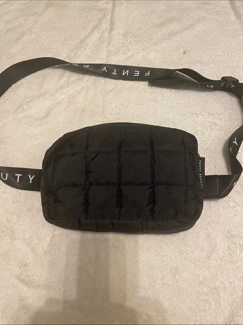 Fenty Beauty Quilted Black Cosmetic Pouch with Branded Strap